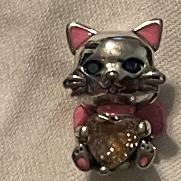 925 Sterling Silver Pandora Pink Cat with Colored Stone Charm - Picture 1 of 6